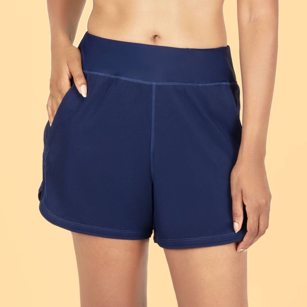 Lands' End Women's UPF Full Coverage Swim Board Shorts - Navy Blue LARGE - NEW